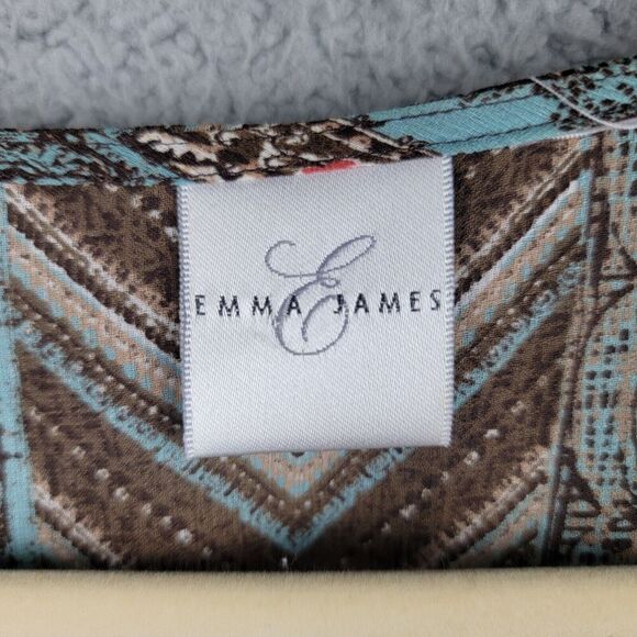 Emma James Top Womens Large Turquoise Brown Sheer Button-Up Lagenlook - Picture 3 of 14